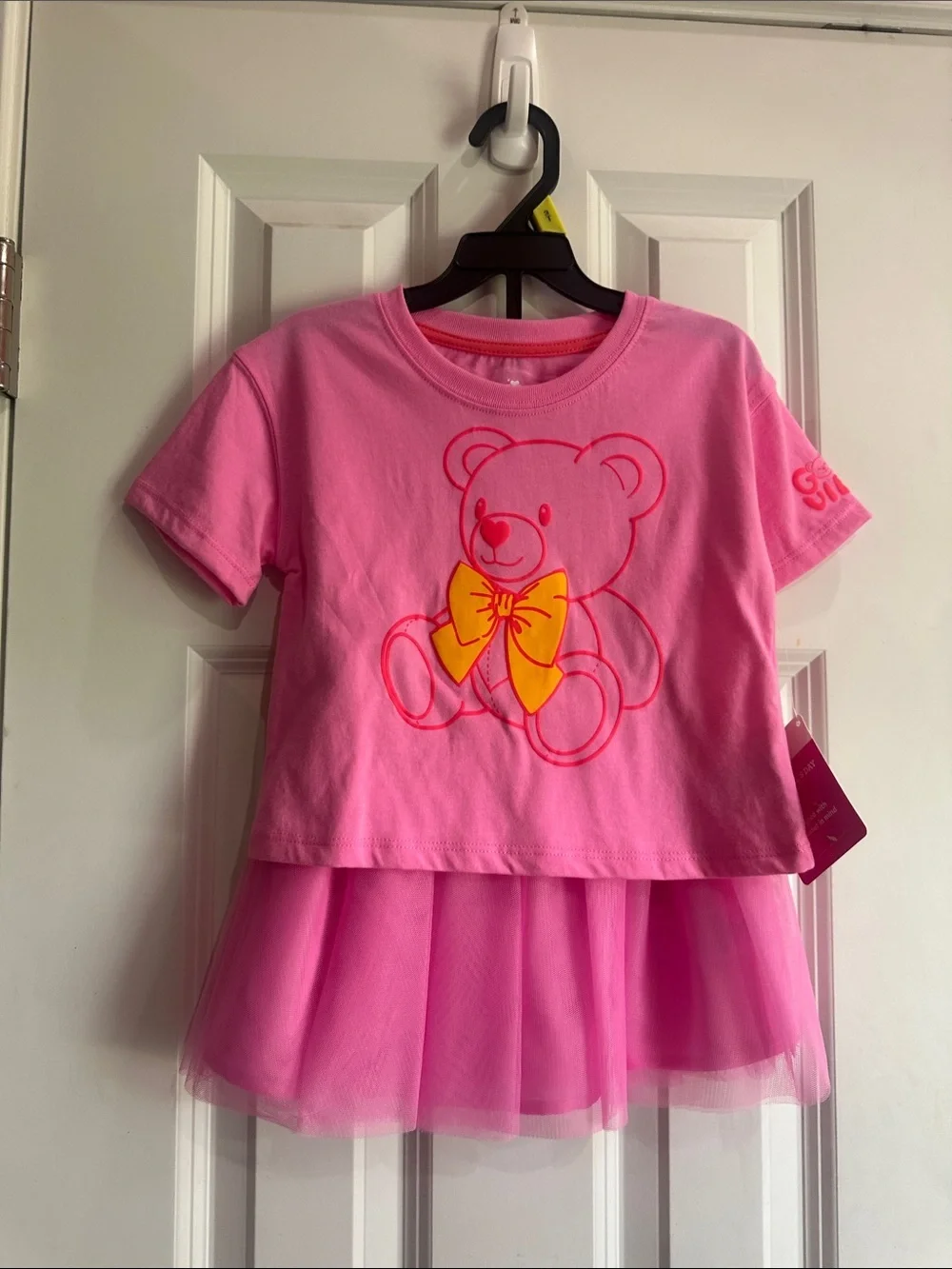 NEW Pink Short Sleeve Teddy Tee Dress with Yellow Bow size 3T